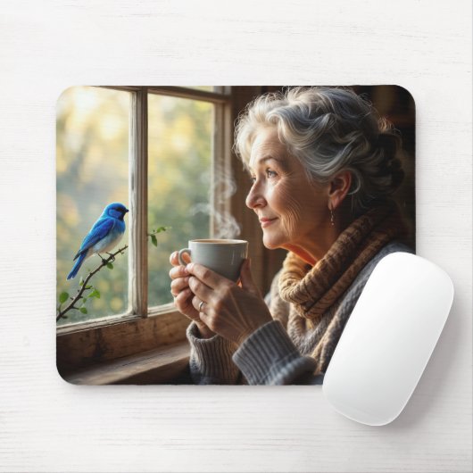 Tapis De Souris Elderly Woman Watching a Bluebird (Avec souris)