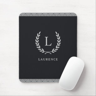 Tapis De Souris Élégance Monogrammée Bordure Clé Grecque Noir et B