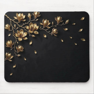 Tapis De Souris Elegant 3D Gold Flowers on Black Mouse Pad - Luxur