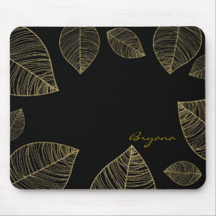 Tapis de souris élégant avec feuilles dorées sur f