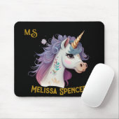Tapis De Souris Élégant Black Magical Unicorn de filles tendance (Avec souris)