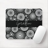 Tapis De Souris Elegant Black White Geometric Starburst Name (Avec souris)