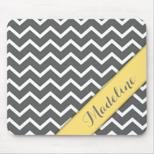 Tapis De Souris Élégant blanc gris Chevron jaune Ribbon