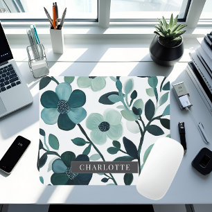 Tapis De Souris Elégant bleu Aqua Floral Mousepad personnalisé