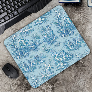Tapis De Souris Élégant Bleu Sarcelle Toile de Jouy Vintage França