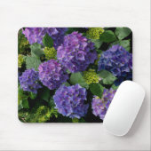 Tapis De Souris Elégant bleu violet magenta vert hydrangée florale (Avec souris)