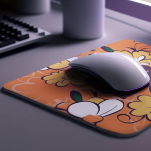 Tapis De Souris Élégant Botanique Nom Personnalisé Fleurs Orange B