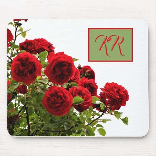 Tapis De Souris Élégant bouquet de roses rouges Monogramme floral (Devant)