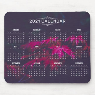 Tapis De Souris Élégant Calendrier 2021 sur les Feuilles d'érable