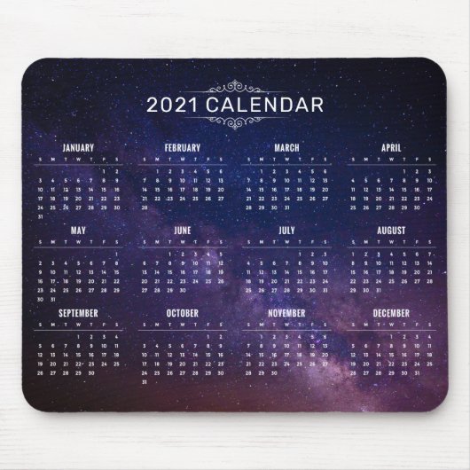 Tapis De Souris Élégant Calendrier 2021 sur Voie Lactée | Mousepad (Devant)
