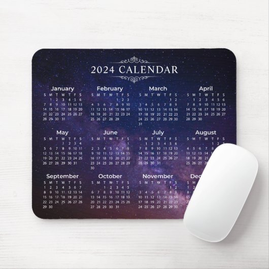 Tapis De Souris Élégant Calendrier 2024 sur Voie Lactée | Mousepad (Avec souris)