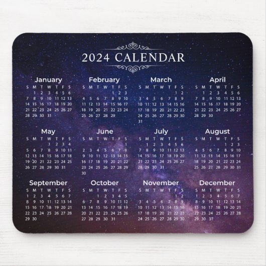 Tapis De Souris Élégant Calendrier 2024 sur Voie Lactée | Mousepad (Devant)