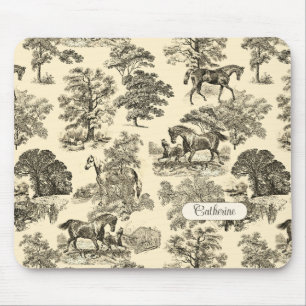 Tapis De Souris Élégant Cheval Rustique Arbres Beige Tan Toile
