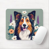 Tapis De Souris Elégant Chien de Shetland avec Floral (Avec souris)