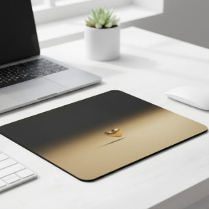 Tapis De Souris Élégant Cœur Doré 3D Minimaliste Noir & Or Grad