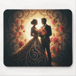 Tapis De Souris Elegant Couple Silhouette with Rose 