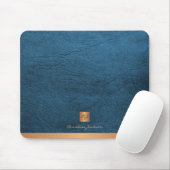 Tapis De Souris Elégant cuir bleu or initial monogrammed (Avec souris)