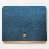 Tapis De Souris Elégant cuir bleu or initial monogrammed (Devant)
