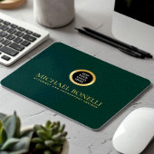 Tapis De Souris Élégant cuir vert foncé Luxe or ROND Logo