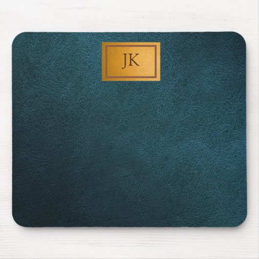 Tapis De Souris Élégant cuir vert, Monogramme (Devant)