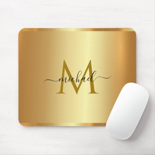 Tapis De Souris Elegant Custom Name Monogram Initial Template Gold (Avec souris)