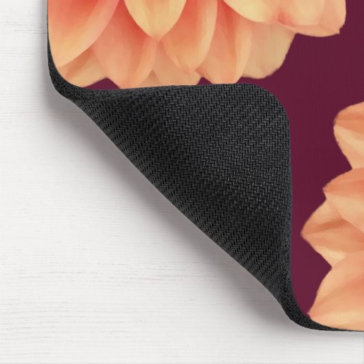 Tapis De Souris Élégant Dahlias Orange Fleurs Bourgogne Monogramme (Coin)