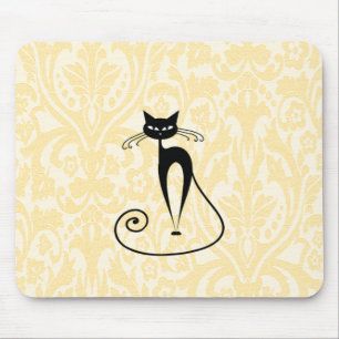 Tapis De Souris Élégant damas de chat noir vintage