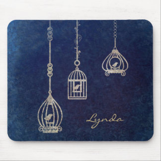Tapis de souris élégant de bleu de cages à oiseaux