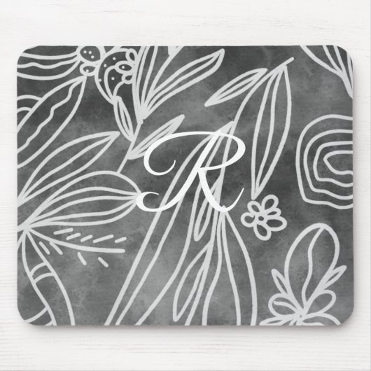 Tapis De Souris Élégant dessin de Feuilles de Monogramme noir et b (Devant)