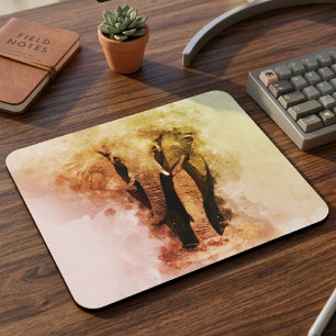 Tapis De Souris Élégant Éléphant d'Afrique Mâle Marchant Aquarelle