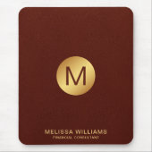 Tapis De Souris Élégant Faux Rouge Cuir & Or Nom du monogramme (Devant)