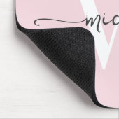 Tapis De Souris Élégant Fille Rose Bleu Monogramme Nom Script (Coin)