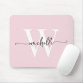 Tapis De Souris Élégant Fille Rose Bleu Monogramme Nom Script (Avec souris)