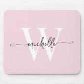 Tapis De Souris Élégant Fille Rose Bleu Monogramme Nom Script (Devant)