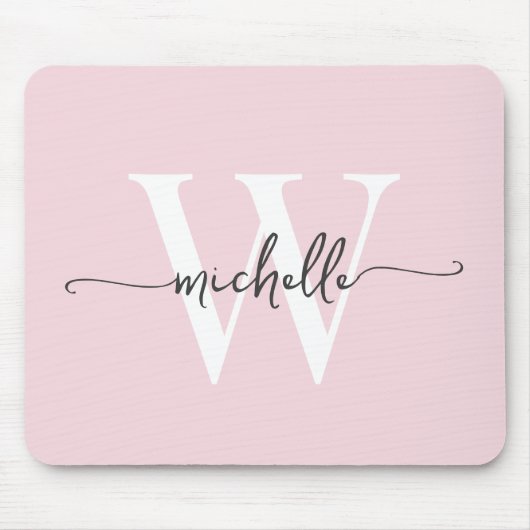 Tapis De Souris Élégant Fille Rose Bleu Monogramme Nom Script (Devant)
