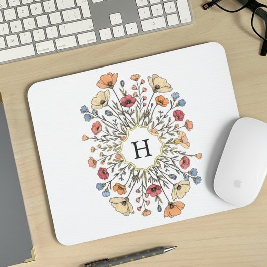 Tapis De Souris Elegant Floral Monogram Mouse Pad