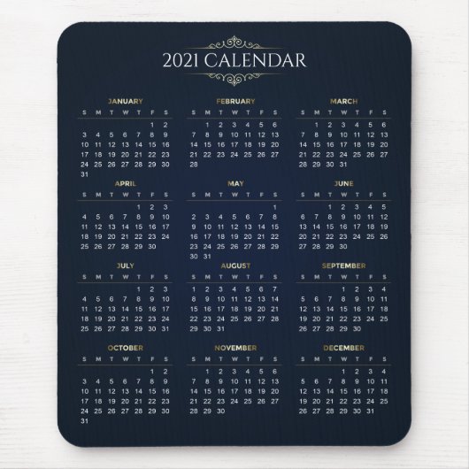 Tapis De Souris Elegant Gold and Blue 2021 Calendar | (Devant)