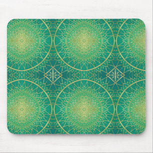 Tapis De Souris Élégant Gold Emerald Green Mandala Motif