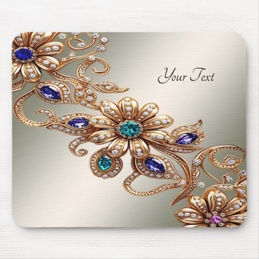 Tapis De Souris Elegant Gold Jewel Flowers Mousepad (Devant)