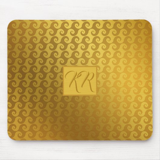 Tapis De Souris Élégant Gold Swirl Monogramme ordinateur (Devant)
