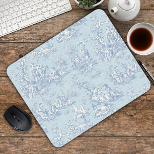 Tapis De Souris Élégant gris bleu Toile de Jouy vintage français