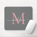 Tapis De Souris Élégant Gris Blush Pink Monogramme moderne<br><div class="desc">Moderne Argent gris ardoise Blush rose Dusty rose Monogramme Élégant Girly Chic Script Souris</div>