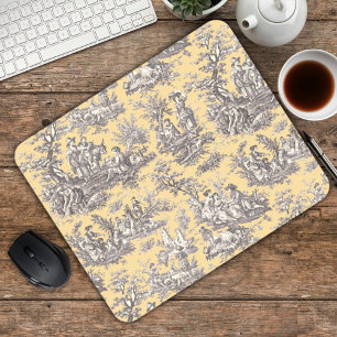 Tapis De Souris Élégant gris jaune Toile de Jouy vintage français