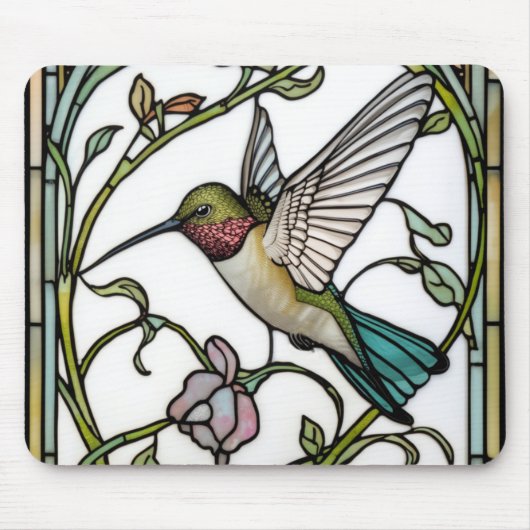 Tapis De Souris Elegant hummingbird artwork botanical boho chic (Devant)