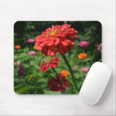 Tapis De Souris Elégant jardin fleuri rouge orangé (Avec souris)
