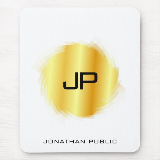 Tapis De Souris Elégant look métallique Faux Or Monogramme moderne (Devant)