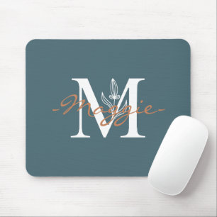 Tapis De Souris Élégant M Monogramme initial Turquoise mignonne