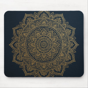 Tapis De Souris Elégant Mandala Gold sur Navy Mousepad