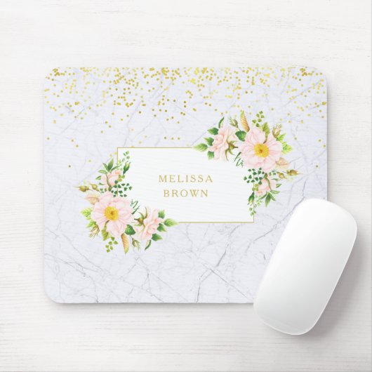 Tapis De Souris Elégant Marbre Floral Chic Pastel Mousepad tendanc (Avec souris)