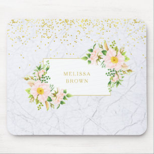 Tapis De Souris Elégant Marbre Floral Chic Pastel Mousepad tendanc